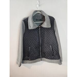 Women’s Lauren Ralph Lauren Quilted Full Zip Jacket Black Gray Sweatshirt Large